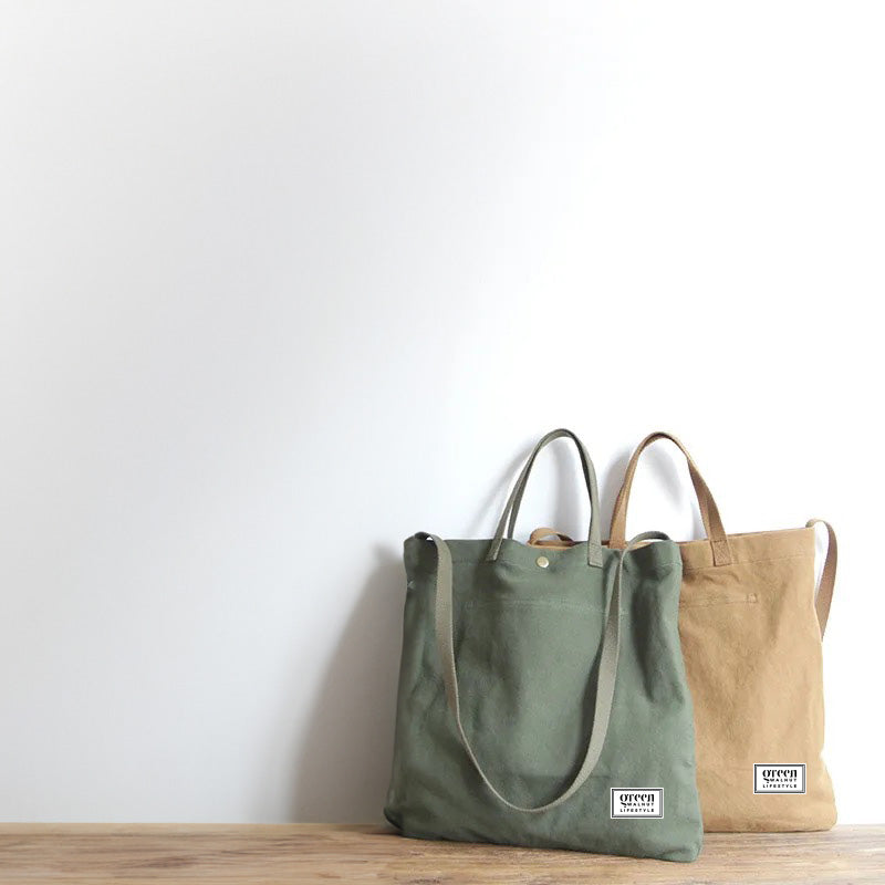 Cotton Canvas Tote Bag With Pocket And Zipper