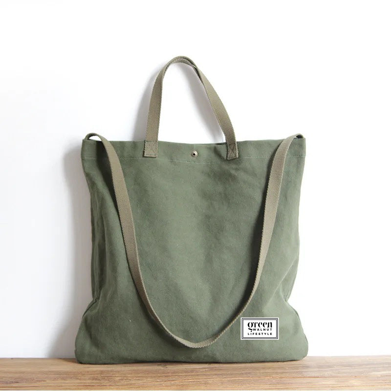 Cotton Canvas Tote Bag With Pocket And Zipper