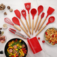 Silicone Wood Kitchen Utensils -  Set of 12