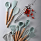 Silicone Wood Kitchen Utensils -  Set of 12