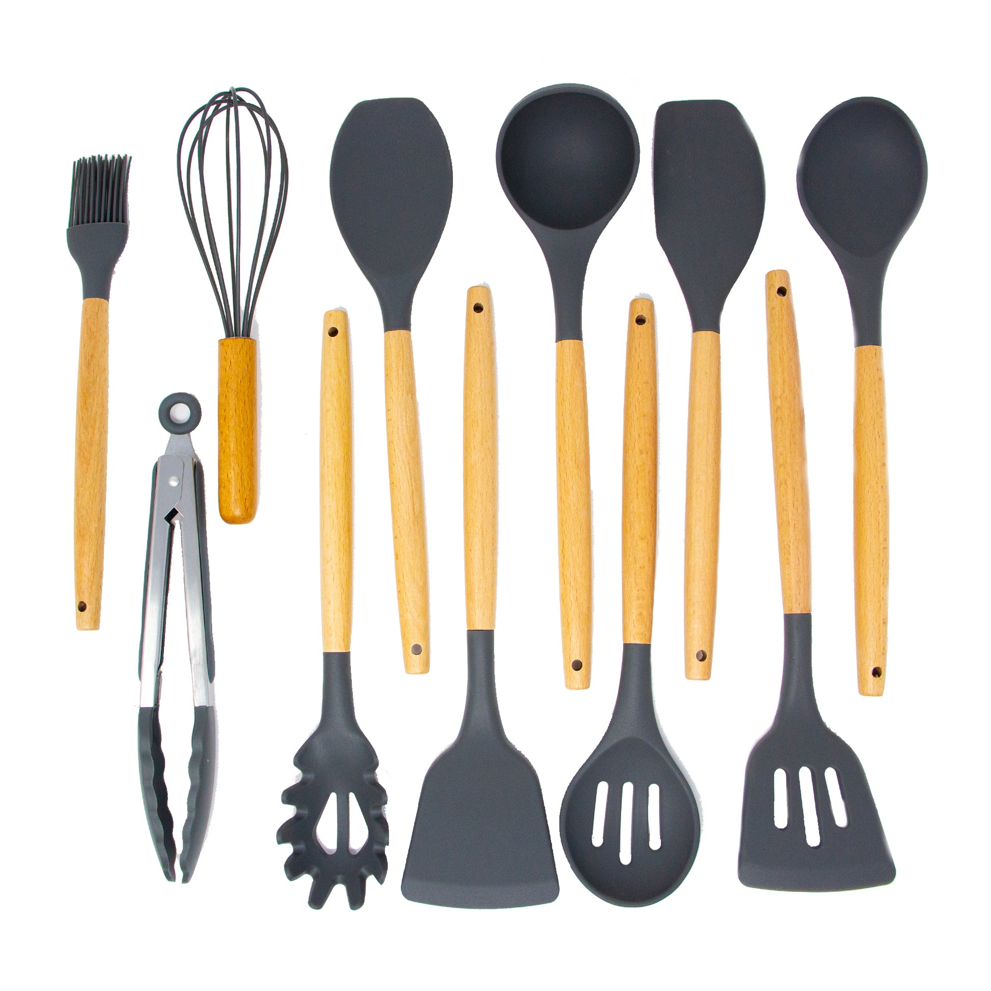 Non-stick Silicone Cooking Utensils Set With Natural Wooden