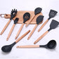 Silicone Wood Kitchen Utensils -  Set of 12