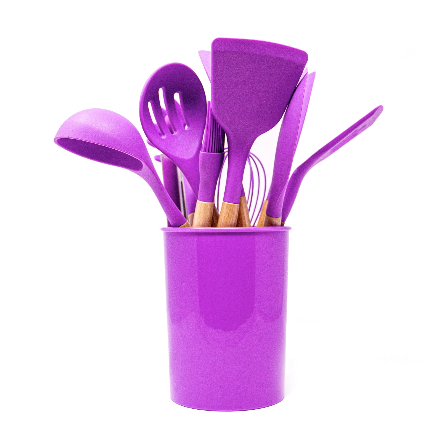 Silicone Wood Kitchen Utensils | Green Walnut | Purple